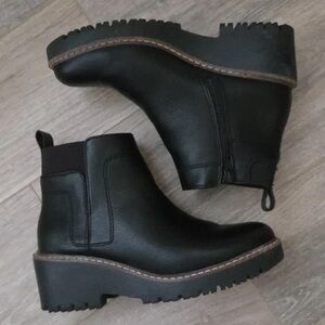 Zara Black Chelsea Lug Ankle Boots with Brown Welt Trim